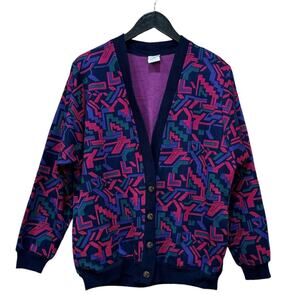 Vtg Button Up Cardigan Women's 12 Multicolor Sweater USA Made
